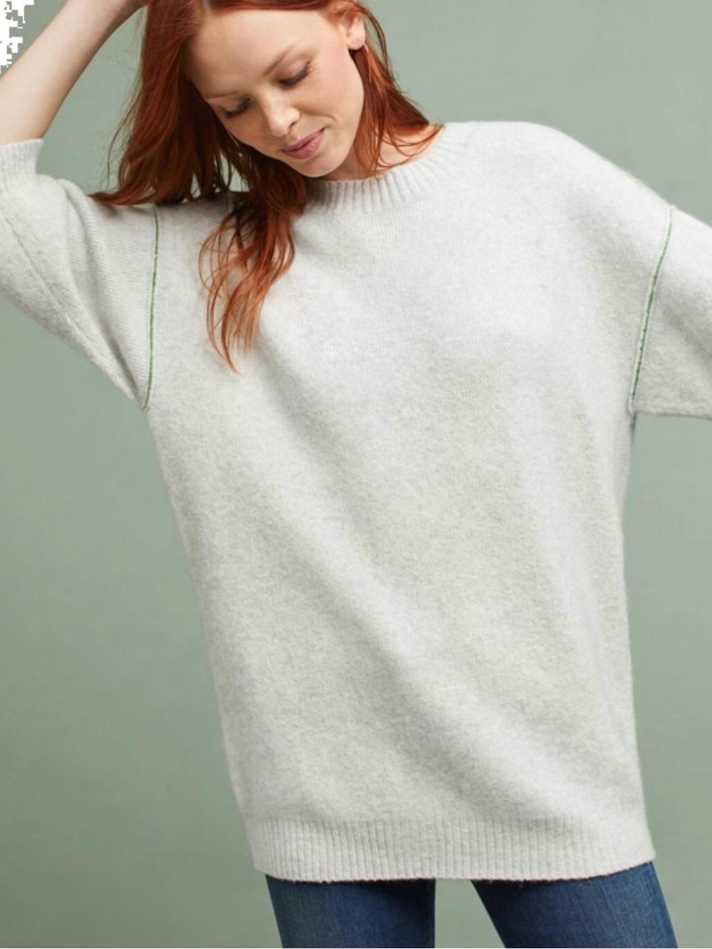 Moth Anthropologie Dempsey Pullover Tunic Sweater SP Grey Green Stitch